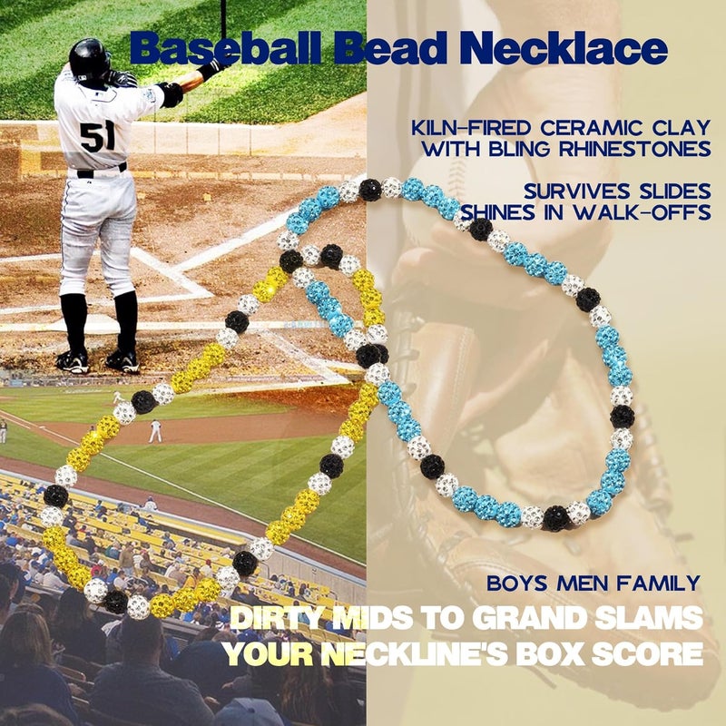 Krfy Baseball Necklaces for Boys, Bling Rhinestone Beaded Necklaces for Women Men, Diamond Baseball Drip Necklace Ice Bead Necklaces Inspired Sports Jewelry, 17.7 Inches, Age：Over 8 Years Old - Image 2